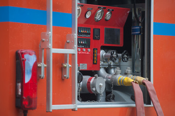 Obraz premium Details of rescue and firefighting truck equipment