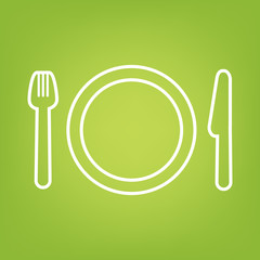 Fork line icon on green background