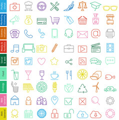Trendy illustration of web icons set  - fine line with soft colors in vector format