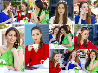 Fototapeta premium Collage, Three Beautiful young women