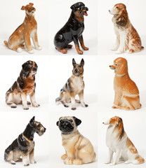 Collage of ceramic statues of dogs