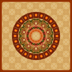 Obraz na płótnie Canvas Vintage ornamental design with, arabesques mandala/rosette with elaborate stratification of grouped parts for easy access and coloring