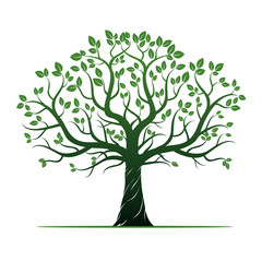 Green Tree and Leafs. Vector Illustration.