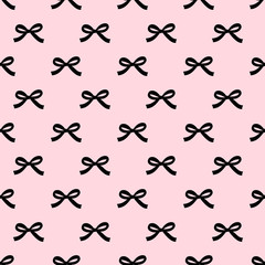 Seamless beauty bow pattern on pink background. Cute fashion illustration. Decorative background.