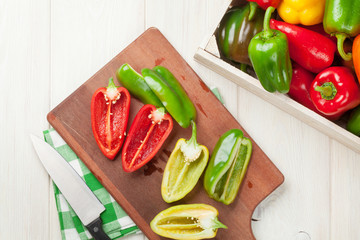 Fresh colorful bell peppers cooking