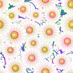 Daisy floral seamless pattern. Vector art illustration.  EPS 10