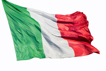 Bandiera italiana che sventola isolata su sfondo bianco