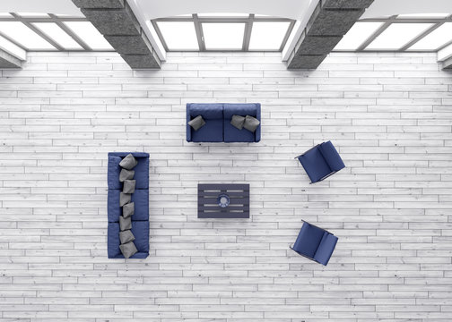 Living Room Interior Top View 3d Render