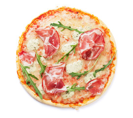 Pizza with prosciutto and mozzarella