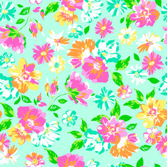 Fototapeta na wymiar Pretty and colorful Floral print ~ seamless background