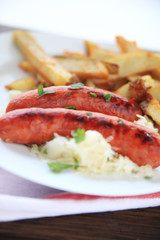 Dinner sausages and fries   