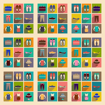 Modern flat icons vector collection with shadow fashion