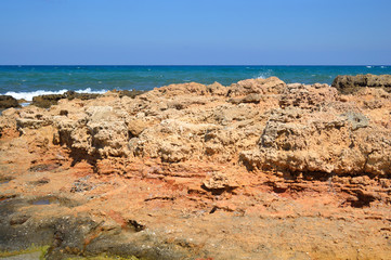 Fototapeta na wymiar Rocks on the coast of Aegean Sea.