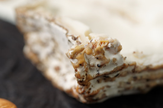 Goat cheese with mold, crust close-up