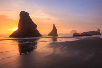 Sunset in Bandon Beach, Oregon coast