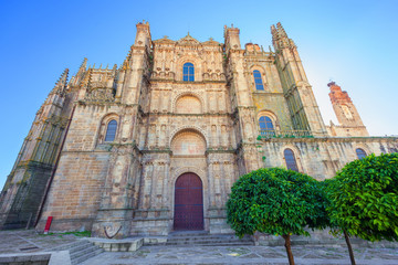 Facade of Plasencia Cathedral. Plasencia is a walled market city in the province of Caceres, Spain