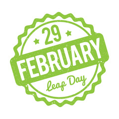 29 February Leap Day rubber stamp green on a white background.