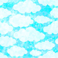 Cloud seamless pattern on blue background. Vector illustration.