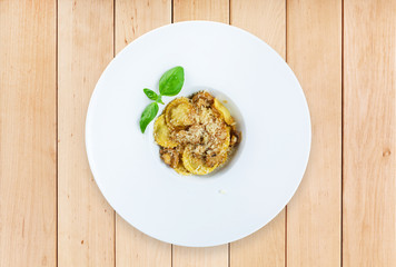 Traditional italian cuisine mushroom ravioli