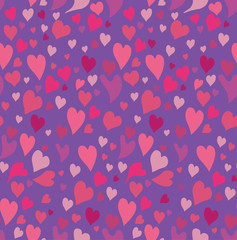 Seamless pink hearts on a purple background.