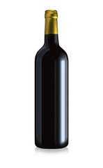 Bottle of red wine isolated with yellow foil on a white background. Clipping path.
