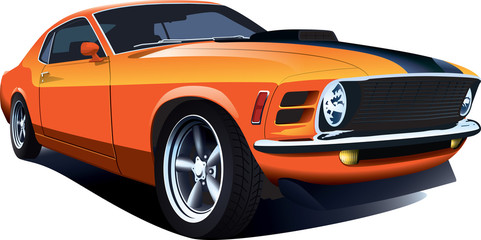 Fototapeta na wymiar Orange 70s american customized muscle car. Vector EPS10 isolated, separated layers, quick repaint.