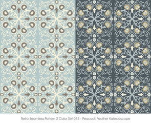 Retro Seamless Pattern 2 Color Set_074 Peacock Feather Kaleidosc