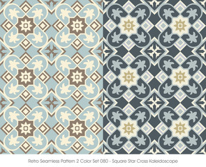Retro Seamless Pattern 2 Color Set_080 Square Star Cross Kaleido