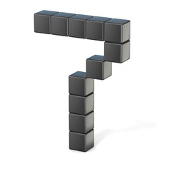 8 bit font. Number 7. 3D render illustration isolated on white background