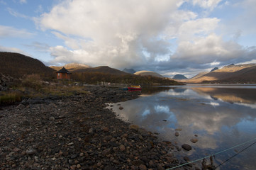 Norway. Norwegian fjord / There are mountains plunging into the sea from hundreds of metres, fjords, tall mountain peaks, northern lights and midnight sun. 