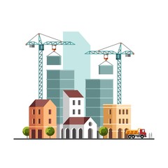Construction site. Under construction. Building business. Construction industry. Vector flat illustration.