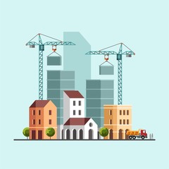 Construction site. Under construction. Building business. Construction industry. Vector flat illustration.