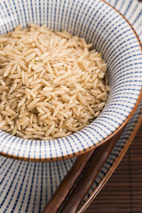 Raw brown rice in a bowl