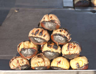 roasted chestnuts, closeup.