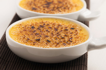 Creme brulee.French vanilla cream dessert with caramelised sugar