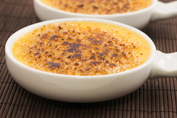 Creme brulee.French vanilla cream dessert with caramelised sugar