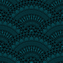 Traditional  seamless vintage dark fan shaped ornate elements with Greek patterns, Meander