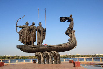 Monument to founders of Kiev: Kiy, Schek, Khoryv and Lybid. Ukra