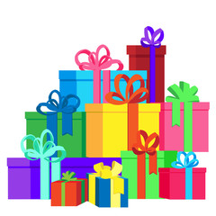 Flat vector illustration isolated on white background with gift boxes