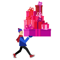 Flat illustration with guy buying presents for Valentine's Day