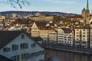 Fototapeta na wymiar Amazing Panoramic of city of Zurich and Limmat River, Switzerland