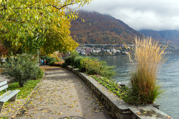 embankment of  Montreux and Alps, canton of Vaud, Switzerland