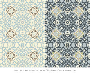 Retro Seamless Pattern 2 Color Set_090 Round Cross Kaleidoscope
