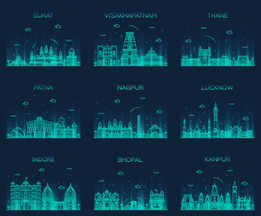 Set Indian cities vector illustration linear