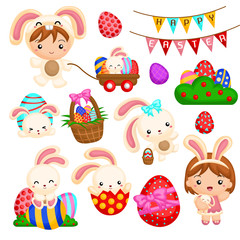 Obraz premium Kids and the easter bunny
