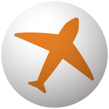Orange Airplane icon on sphere isolated on white background