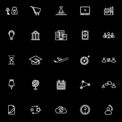 Business connection line icons on black background