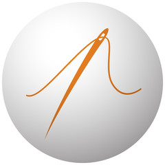 Orange Needle icon on sphere isolated on white background