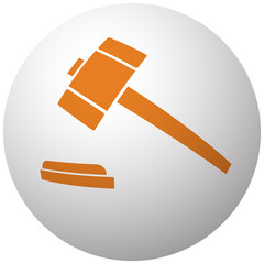 Orange Law Gavel icon on sphere isolated on white background