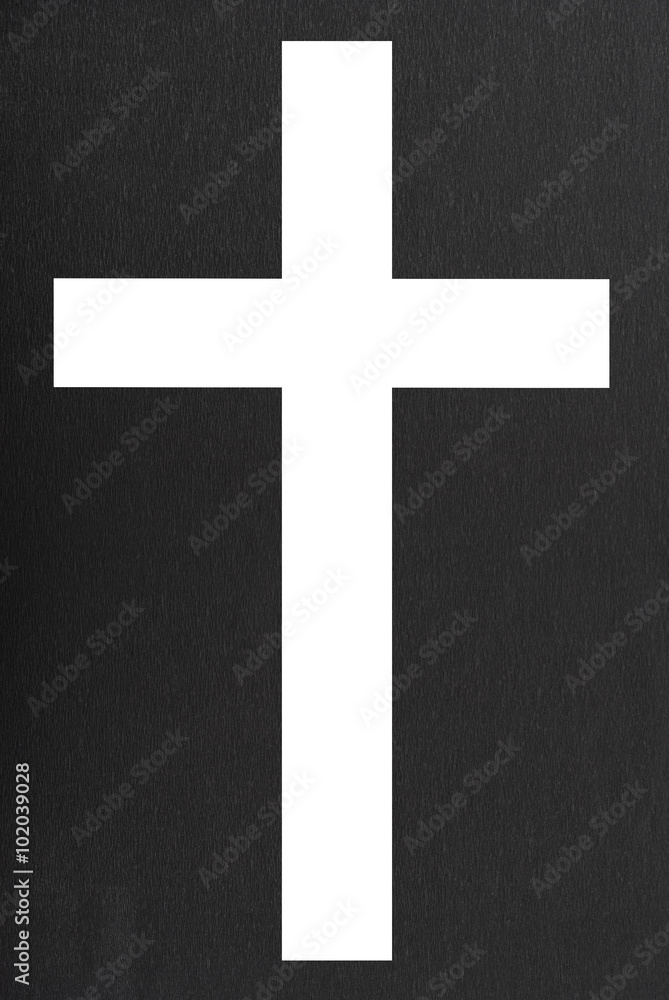 Wall mural white cross on black background